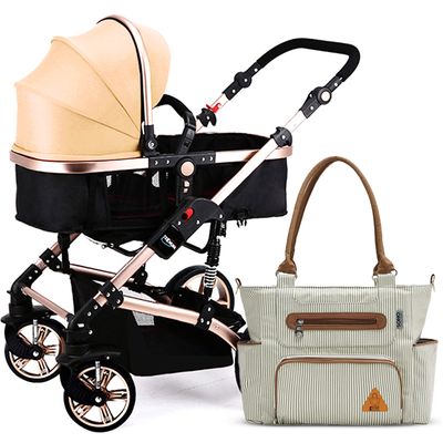 Teknum 3 in 1 Pram Stroller and Diaper Bag Bundle - Khaki